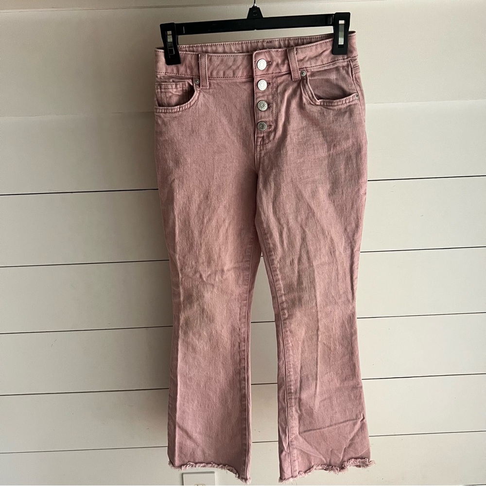 Cat & Jack Light Purple Lilac Flare Snap Fly Jeans Size 12 girls Denim Raw hem